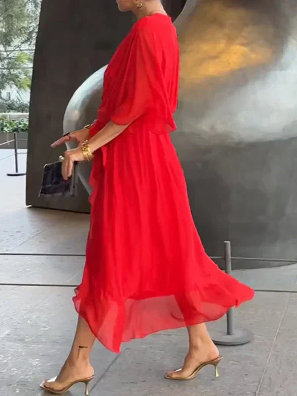 Monica™ | Elegant Silk Chiffon Dress with Charming V-Neck